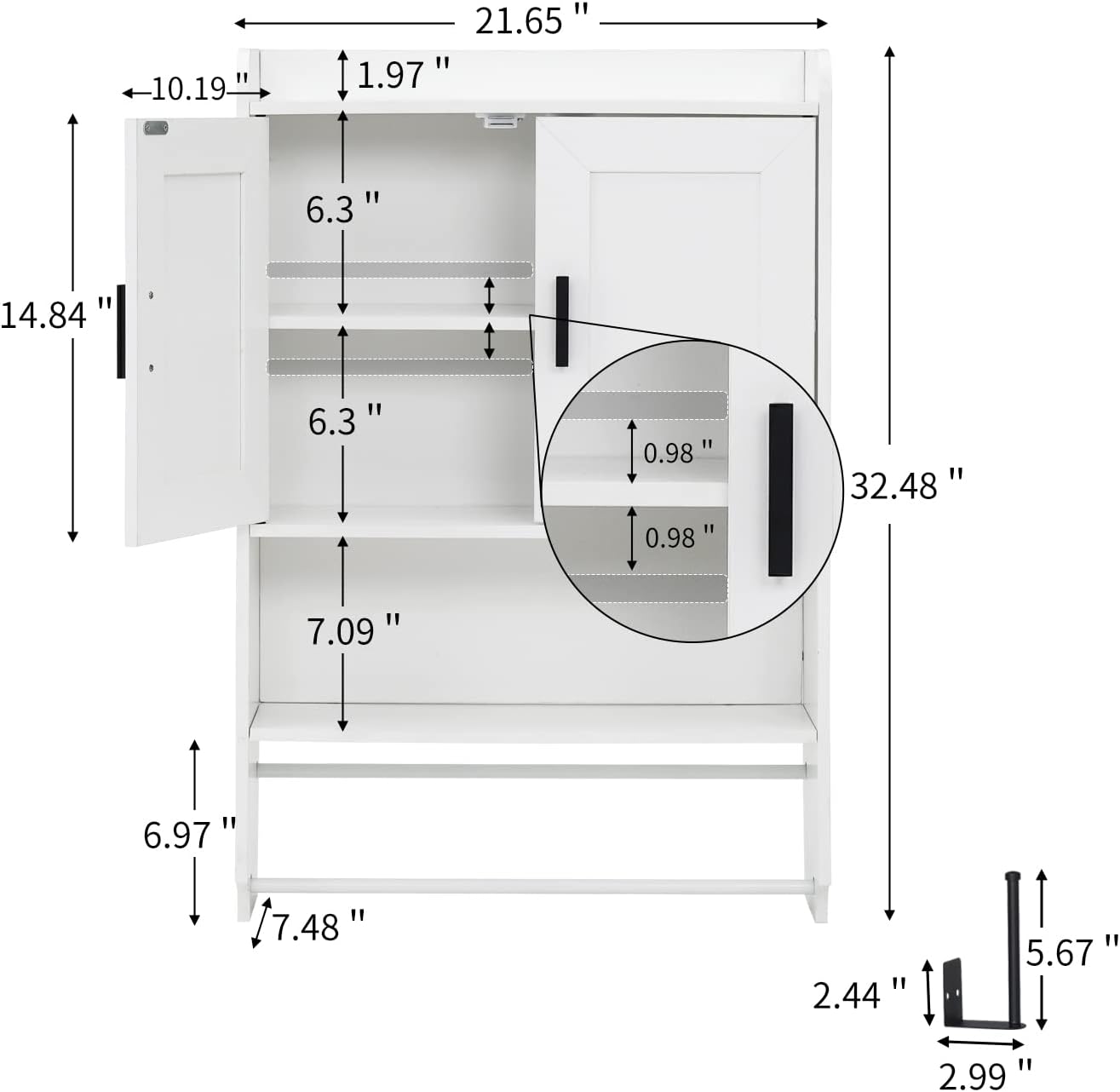 apexnova Bathroom Wall Cabinet, Wooden Medicine Cabinet Over The Toilet with Adjustable Inner Shelf, Wall Mounted Cabinet with Doors for Bathroom Storage, Hanging Cabinet for Wall with Towels Bar