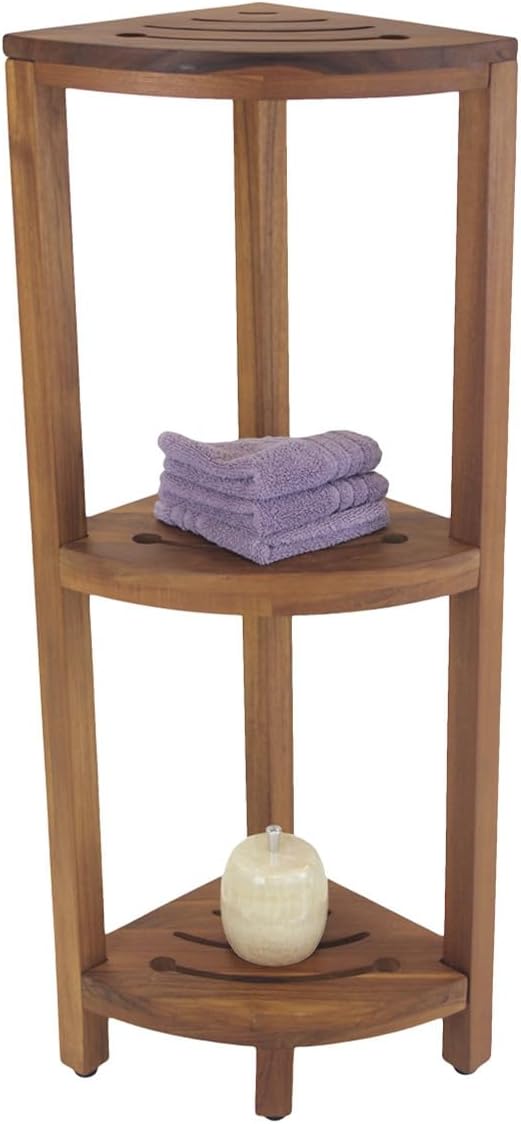 AquaTeak Patented Kai Corner 3 Shelf Corner Stand with Square Legs