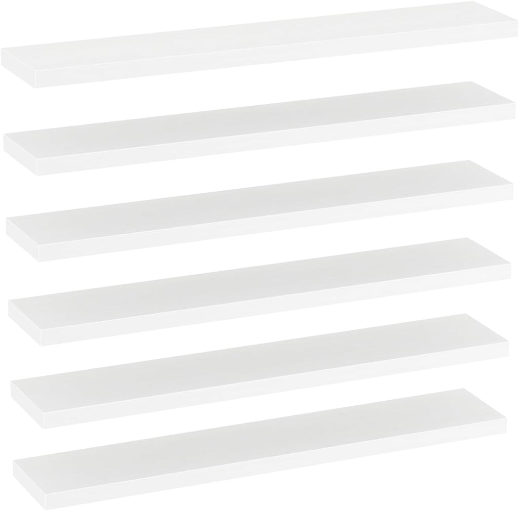 Floating Shelves for Wall, 35.4 inches Wall Mounted Rustic Wood Shelves for Bathroom, Living Room, Bedroom and Kitchen,Books,Room Decor - White,Set of 6