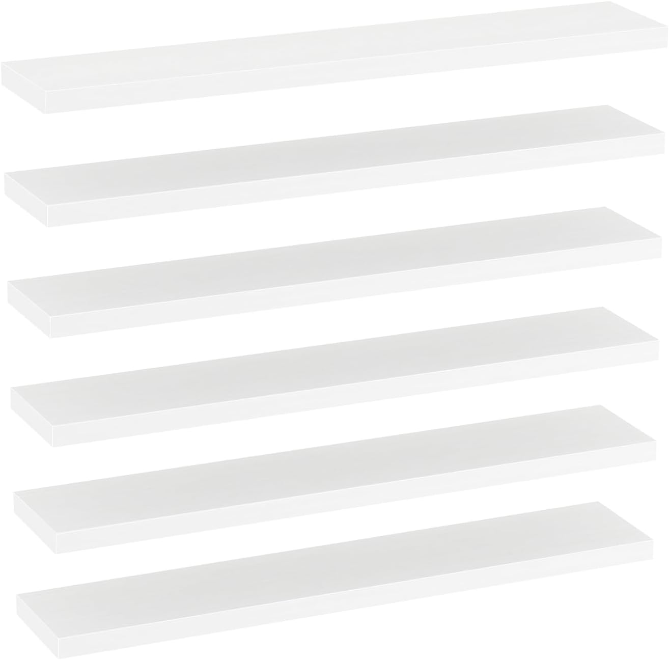 Floating Shelves for Wall, 35.4 inches Wall Mounted Rustic Wood Shelves for Bathroom, Living Room, Bedroom and Kitchen,Books,Room Decor - White,Set of 6