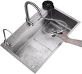 Kitchen Sinks, Single Bowl Vegetable Basin Single Bowl Sink Home Kitchen Stainless Steel Sink Double Steps Washisink Countertop Basin (60 * 45 * 22Cm