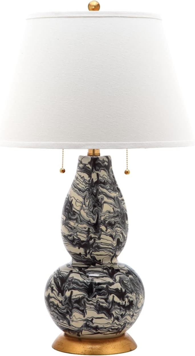 SAFAVIEH Lighting Collection Modern Swirls Black/ White 29-inch Bedroom Living Room Home Office Desk Nightstand Table Lamp Set of 2 (LED Bulbs Included)