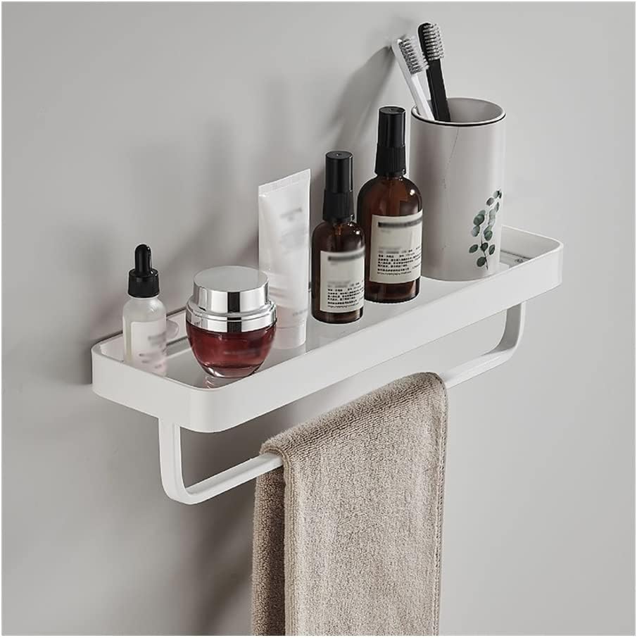 Floating Shelves Shower Caddy Bathroom Shelf Bathroom Shelf Bath Shower Shelf with Bar Aluminum White Glass Shelf Bathroom Corner Shelf Wall Mounted Kitchen STO