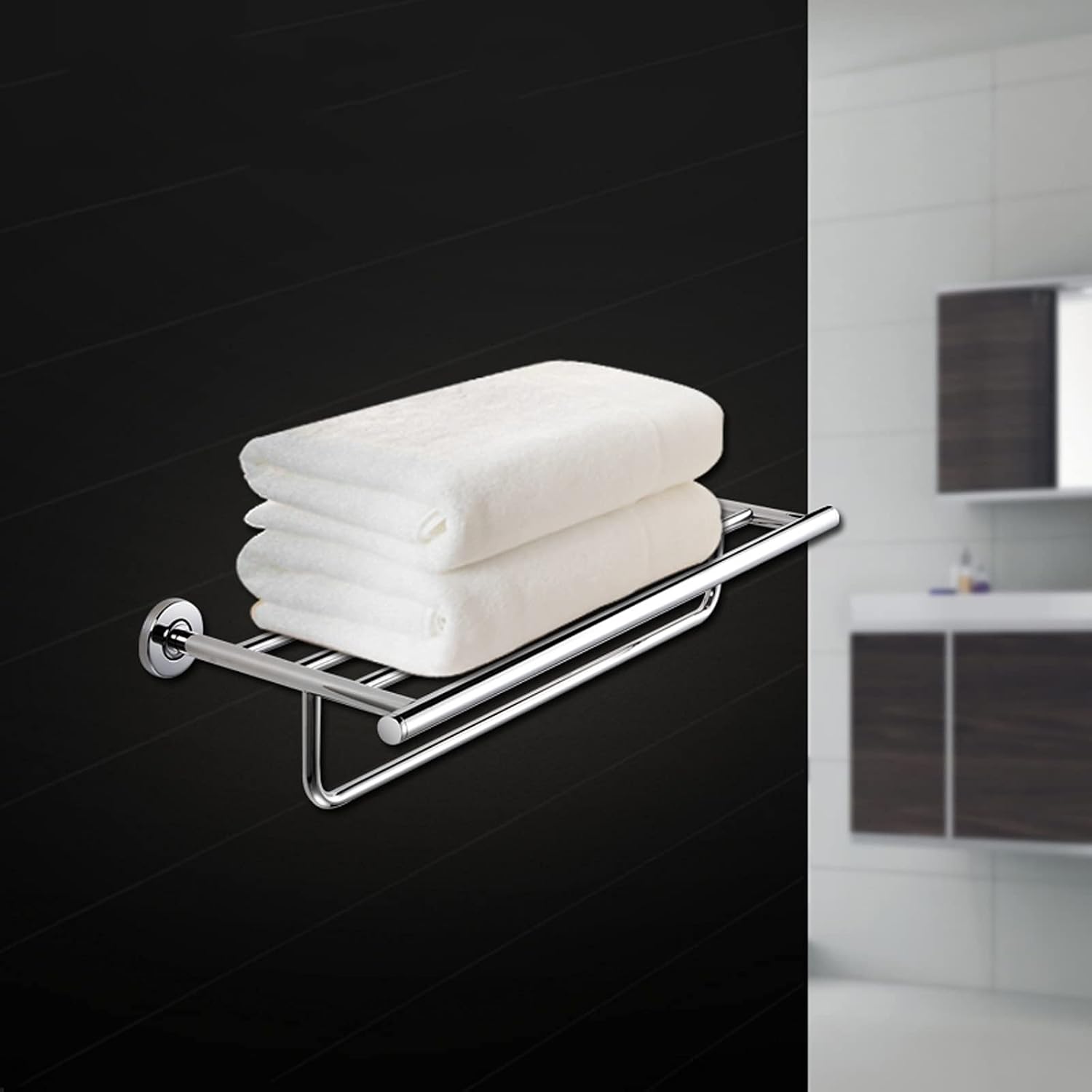 Bathroom Shelf Wall Floating Bathroom Bath Towel Rack 23.6 Inch Bathroom Shelves,Wall Mounted Multifunctional Double Towel Bars,304 Stainless Steel Polished Floating Shelves Corner Shower Caddy