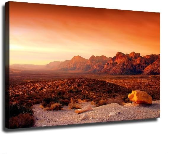 Sunset at Red Rock Canyon National Poster Decorative Painting Canvas Wall Art Living Room Bedroom (Frame 24in*36in)
