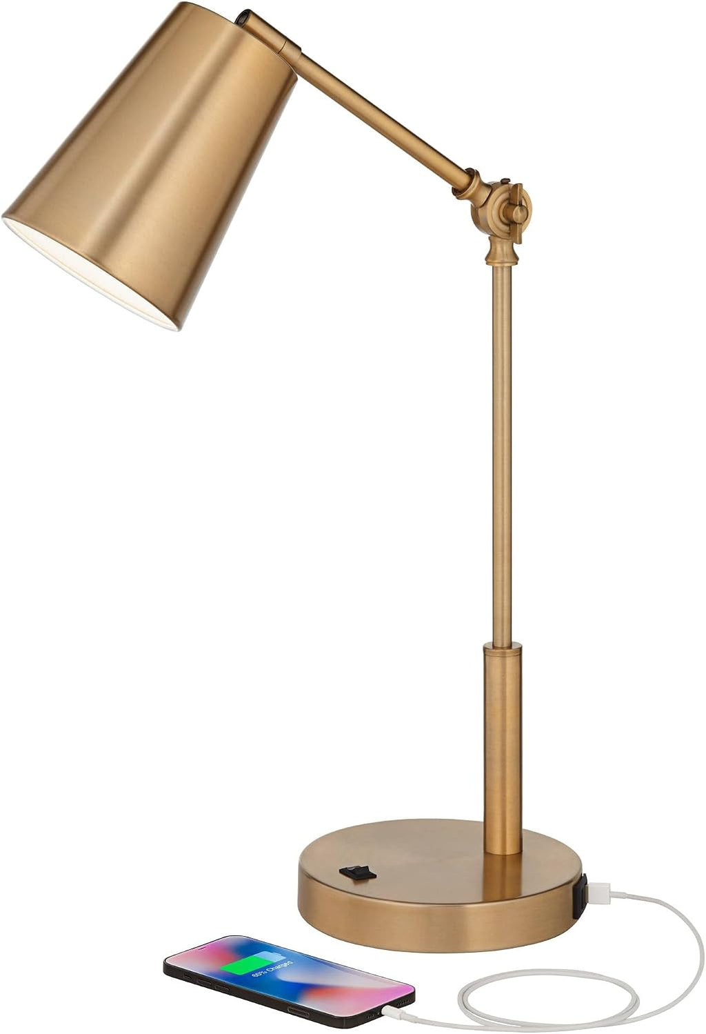 360 Lighting Sully Mid Century Modern Industrial Desk Table Lamp with USB and AC Power Outlet 23.5' High Antique Brass for Living Room Bedroom House Bedside Nightstand Home Office Reading