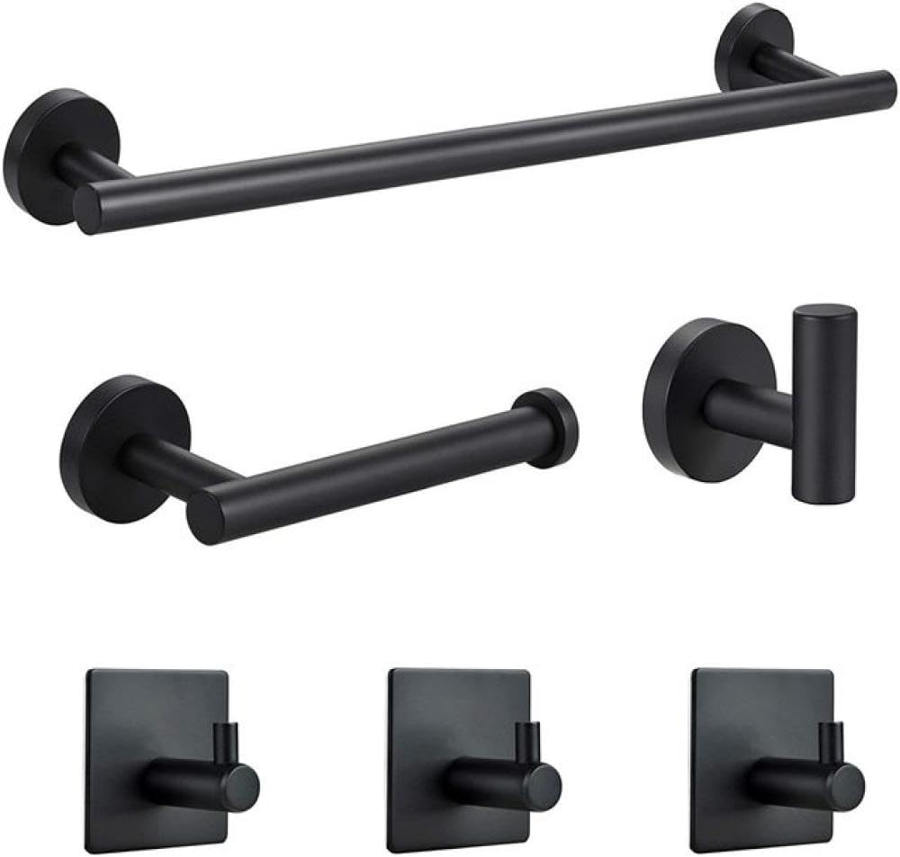 Stainless Steel Bathroom Hardware Set Robe Hook Towel Rail Bar Rack Bar Shelf Toilet Paper Holder Bathroom Accessories Sets,6pcs A Set Black,1