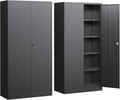 Yizosh Metal Garage Storage Cabinet with Lock, 71' Locking Tool Cabinet with 2 Doors and 4 Shelves, Tall Steel Cabinet for Garage, Heavy Duty File Cabinet for Office, School (Black)