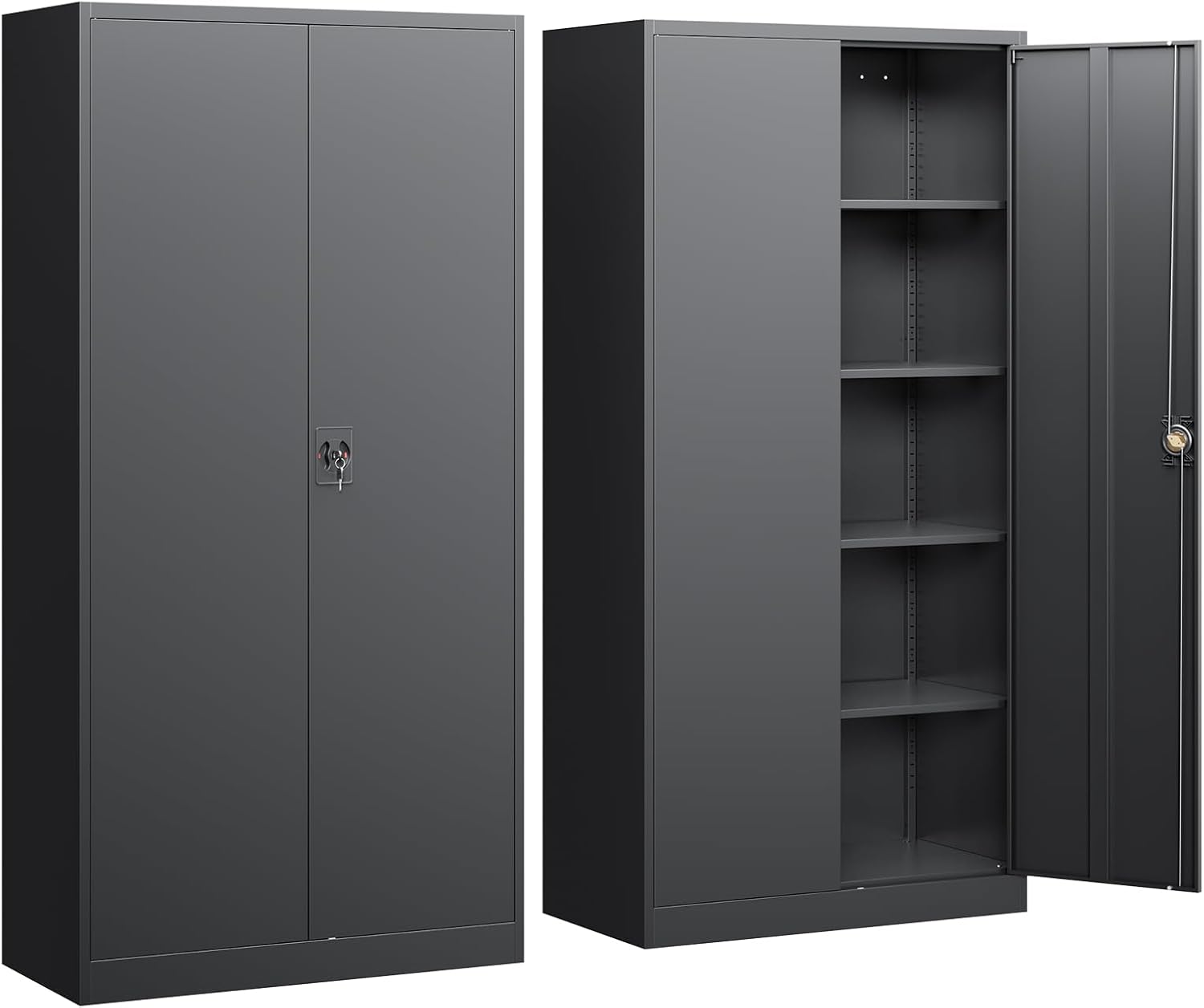 Yizosh Metal Garage Storage Cabinet with Lock, 71' Locking Tool Cabinet with 2 Doors and 4 Shelves, Tall Steel Cabinet for Garage, Heavy Duty File Cabinet for Office, School (Black)