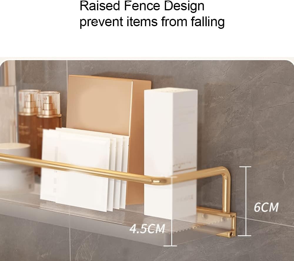 Gold Bathroom Shelf Corner Shower Caddy Wall Mounted Acrylic Floating Shelves with Towel Storage Rack Transparent Cosmetic Skin Product nizer for Dressing Table and Kitchen 2 Layers 50cm
