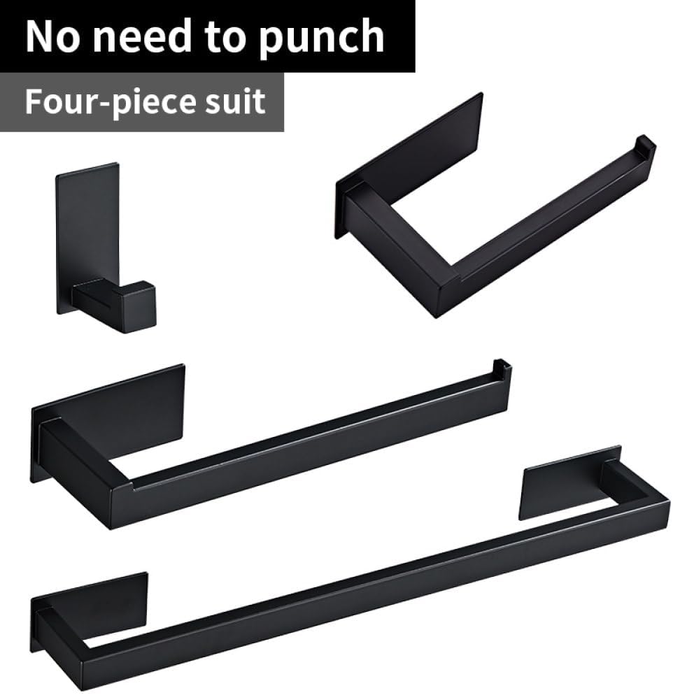 Bathroom Hardware Set Black Robe Hook Towel Rail Bar Rack Bar Shelf Tissue Paper Holder Toothbrush Holder Bathroom Accessories,B 4 Pieces