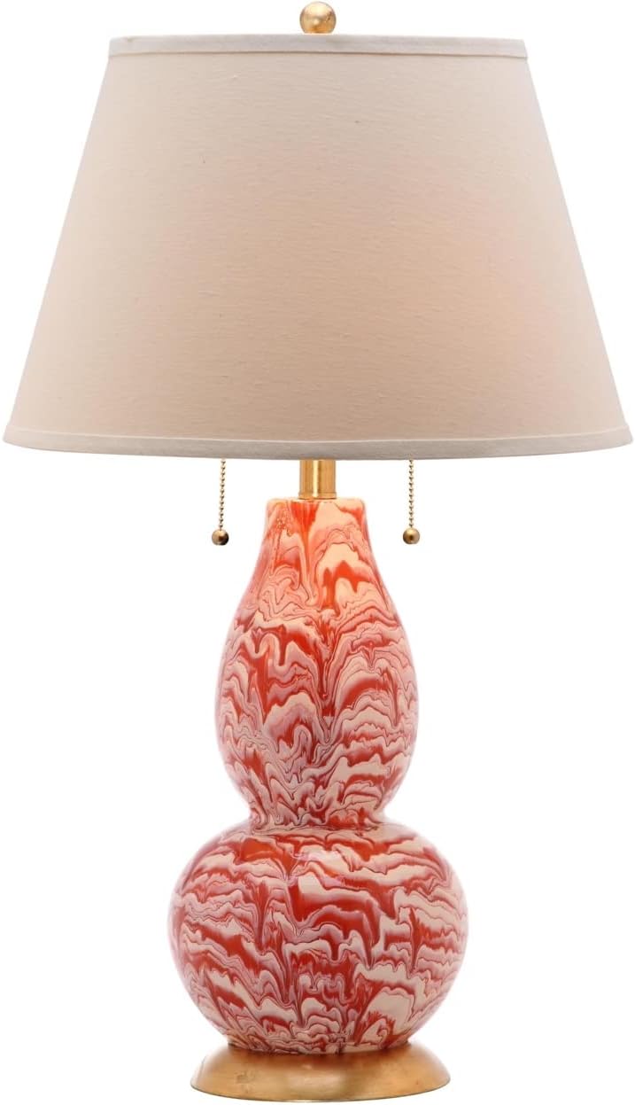 SAFAVIEH Lighting Collection Modern Swirls Orange/ White 29-inch Bedroom Living Room Home Office Desk Nightstand Table Lamp Set of 2 (LED Bulbs Included)
