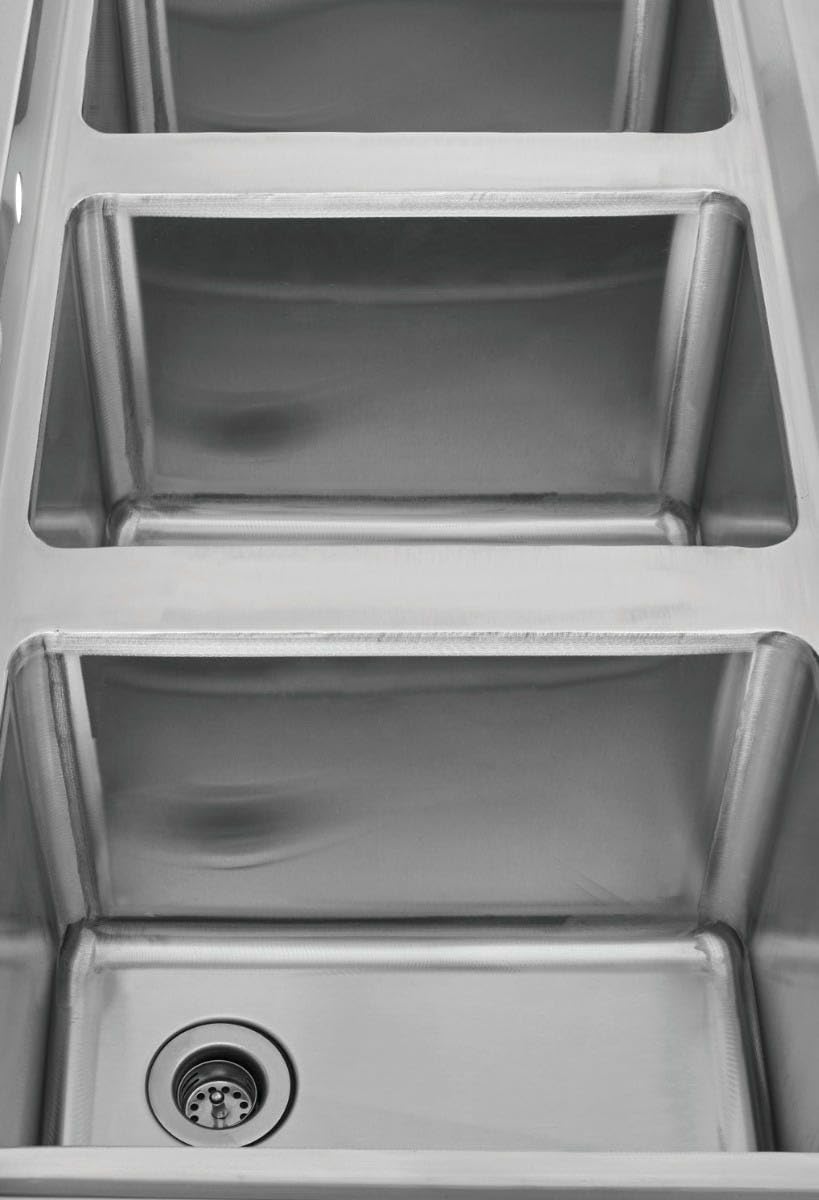 Kratos Commercial Restaurant Sink, 3 Bowl Underbar Compartment Sink w/Faucet and 2 Drainboards - 60'x18.75' (29N-121)