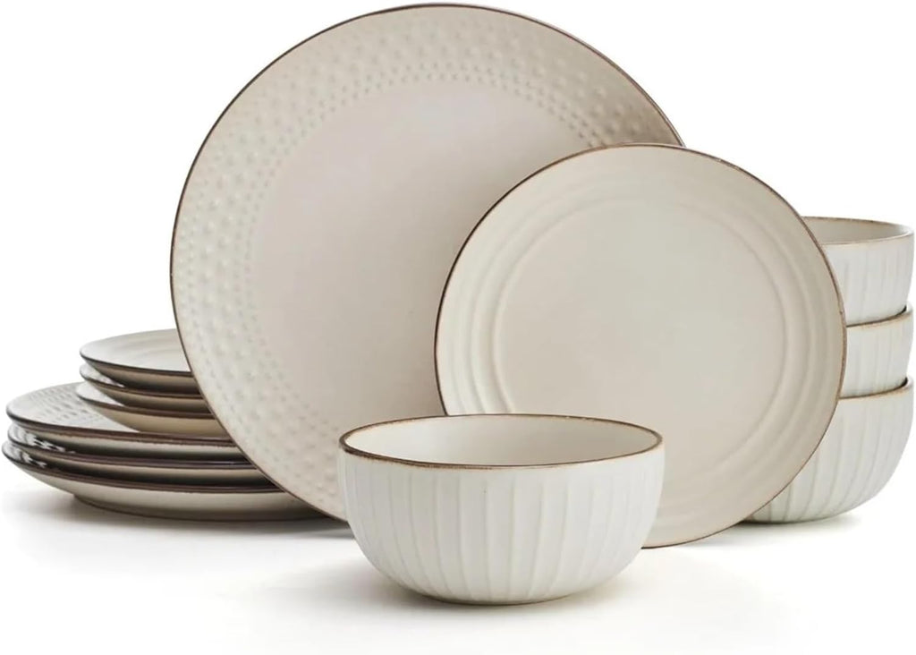 Cream Dish Kitchen Tableware Set of Plates 12 Piece Dinnerware Ceramic Dishes to Eat Plate Dinner Sets