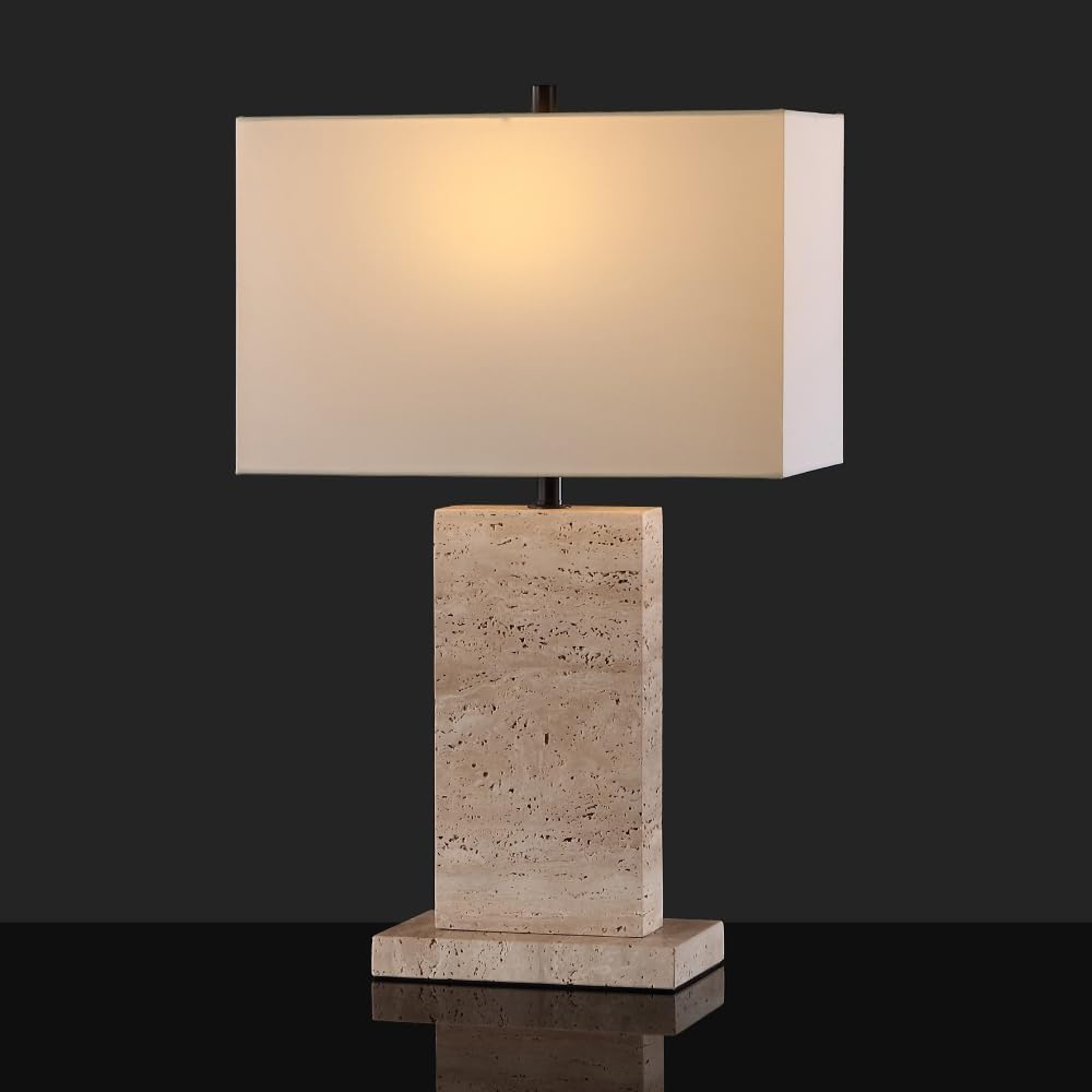 SAFAVIEH Couture Collection Jennabriana Travertine/Black 26-inch Dimmable Table Lamp for Bedroom Living Room Home Office Desk Nightstand
