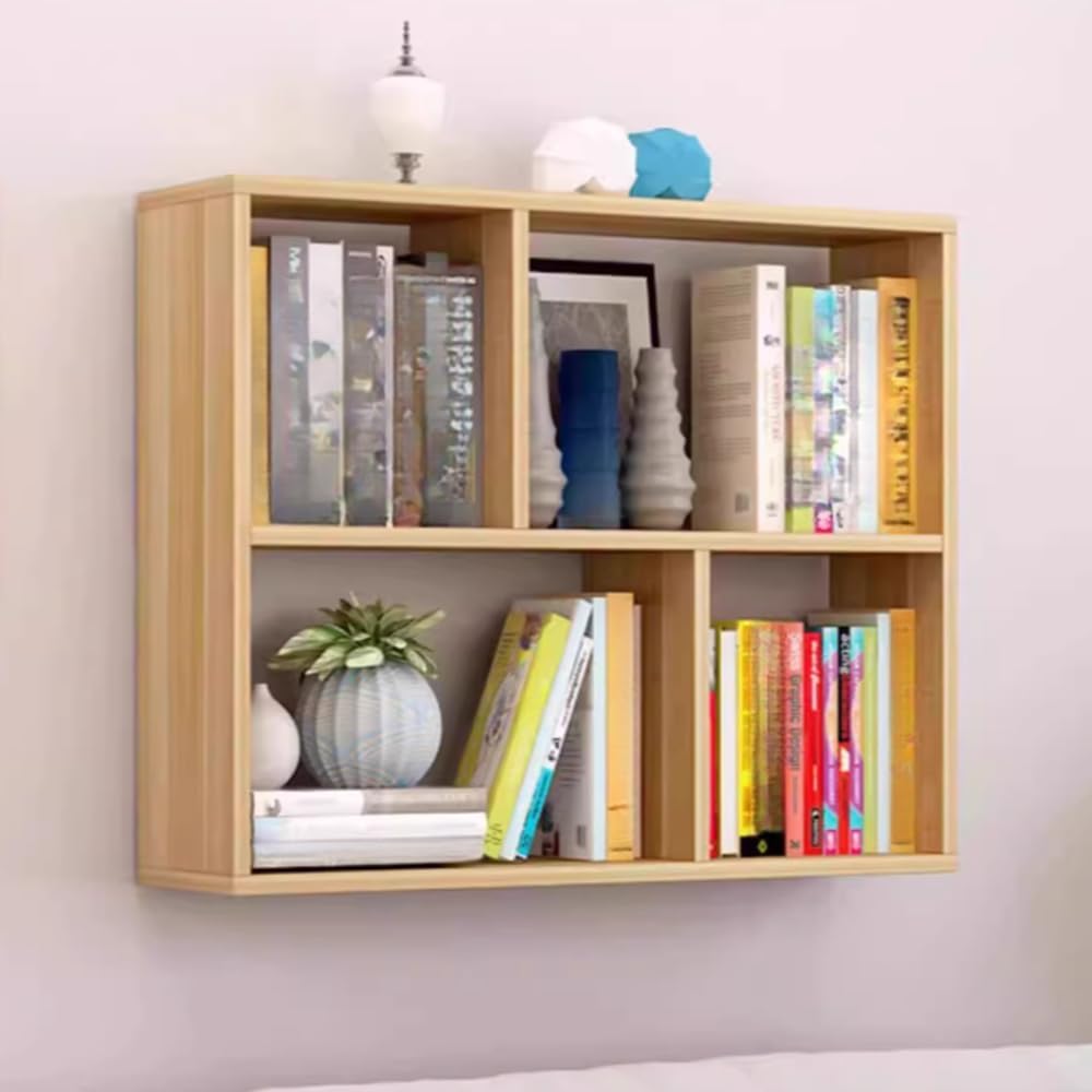 LITFAD 2 Shelves Wall Mounted Book Shelf, Floating Shelf for Wall Storage Modern Simple Open Back Wood Bookcase for Living Room Study Room Office, Light Walnut 31.5' L x 8' W x 25.5' H