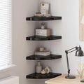 Floating Corner Shelves Set of 4, High Gloss Black Wall Mounted Display Shelves for Living Room Bedroom, 13.8x13.8x1.5 Inch Modern Corner Shelf with Invisible Mount, Durable MDF and Metal