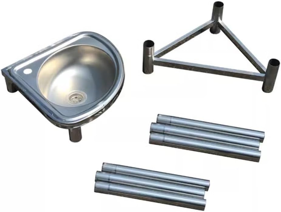 Free Standing Kitchen Sink, Triangular Stainless Steel Sink, Utility Single Bowl Sink with Bracket and Drain Kit, Easy to Clean, for Indoor Garage Backyard,Silvera-46x41x75cm