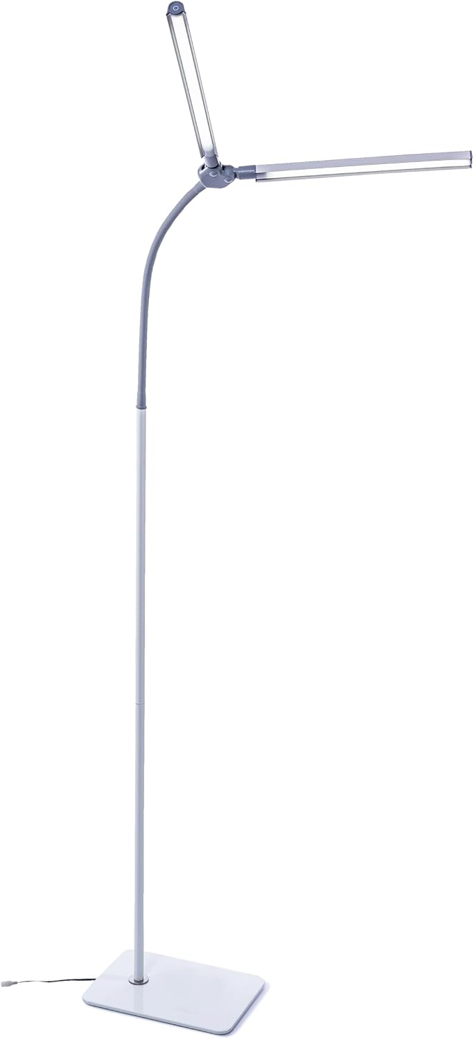 DuoLamp Floor LED Lamp - 6,000K Daylight, 2,090 Lux at 30cm, 4 Brightness Levels, Adjustable Arm, Slim Design, Perfect for Eyelash, Eyebrow, Tattooing, Salon Services - White