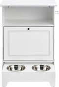 Happybuy Pet Feeding Station with 2 Stainless Steel Bowls, Elevated for Small Dogs, with Storage Cabinet and Toy Organizer