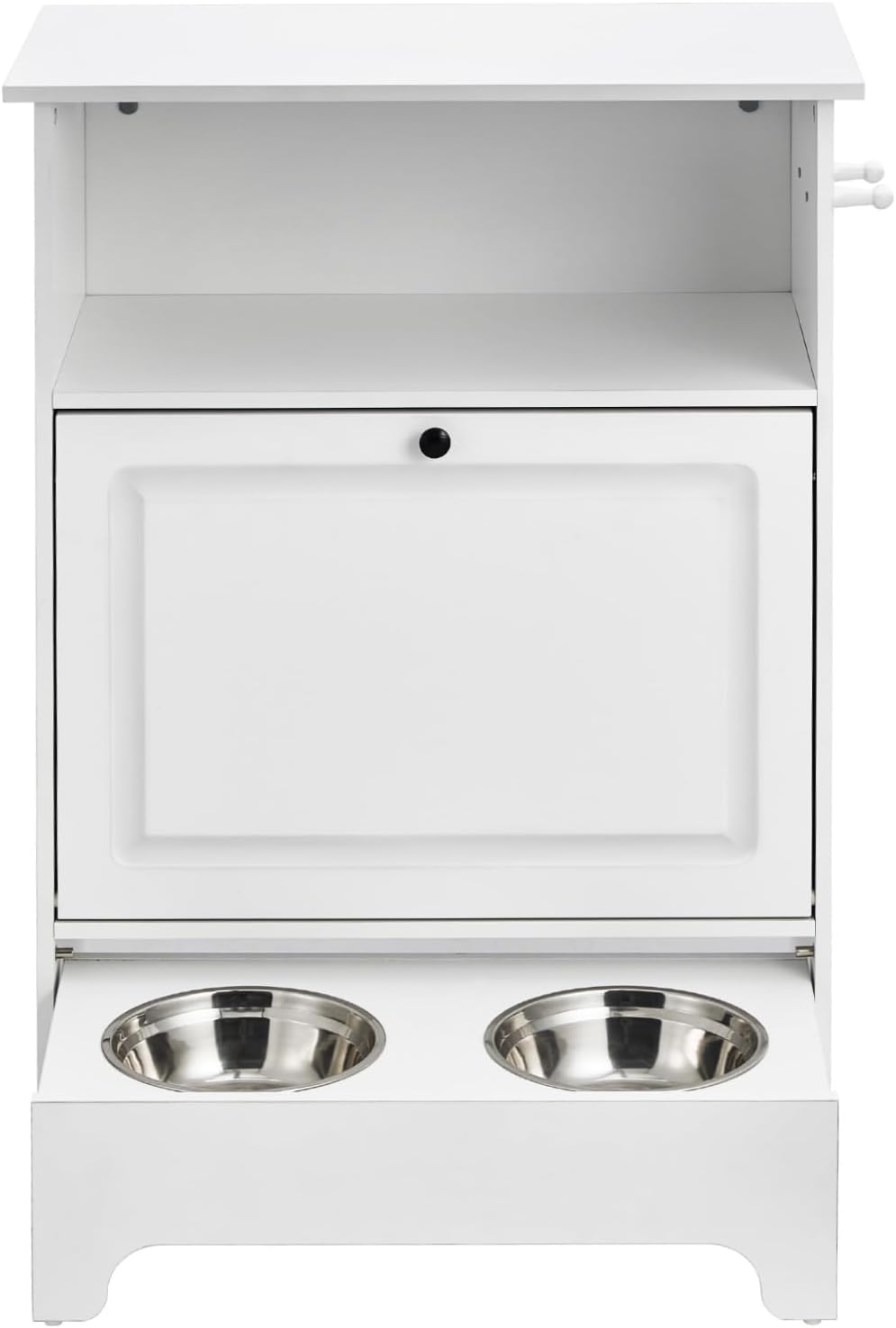 Happybuy Pet Feeding Station with 2 Stainless Steel Bowls, Elevated for Small Dogs, with Storage Cabinet and Toy Organizer