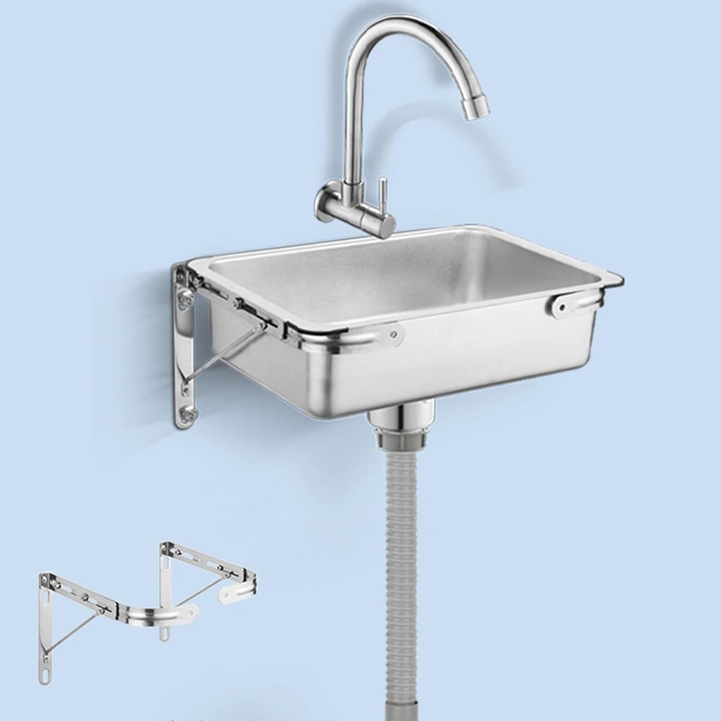 Small Wall Mounted Bathroom Sink, Single Bowl Sink, with in-Wall Stainless Steel Single Cold Faucet, Utility Washing Hand Basin for Garage Restaurant Laundry Room Ou,37.5x25cm