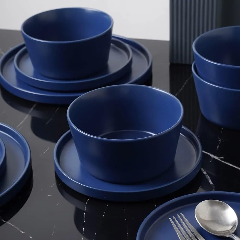 Food Plate Set Stoneware 24-Piece Round Dinnerware Ceramic Dishes to Eat Plates Dinner Sets Dish Tableware Bar