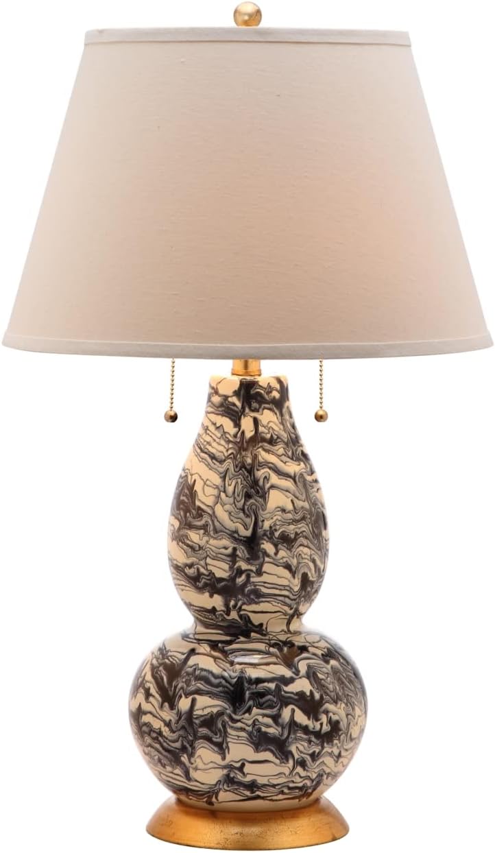 SAFAVIEH Lighting Collection Modern Swirls Black/ White 29-inch Bedroom Living Room Home Office Desk Nightstand Table Lamp Set of 2 (LED Bulbs Included)
