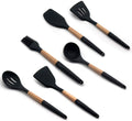 Kitchen Utensils Set,Silicone Wood Soup Spoon Spatula Brush Scraper Black Kitchen Cooking Tools Kitchenware Kitchen Utensil Storage Box (Color : 6PCS) (Color : 6pcs)