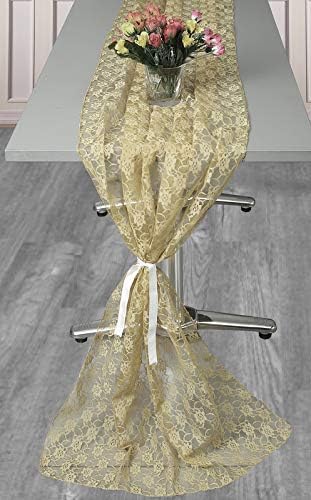 VDS Table Runner Lace Runner for Wedding Reception Party Table Decoration 27 x120 Inch (Pack of 15 Champagne Gold)