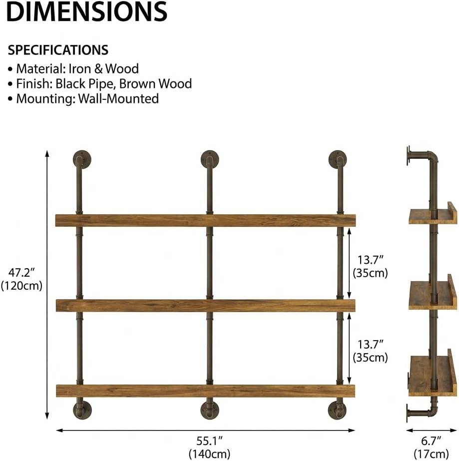 3-Tier Wall Mounted Wine Rack with LED,Liquor Bottles Floating Shelves Display Storage Organizer for Home Bar Dining Room Kitchen (55' W x 47.2' H)