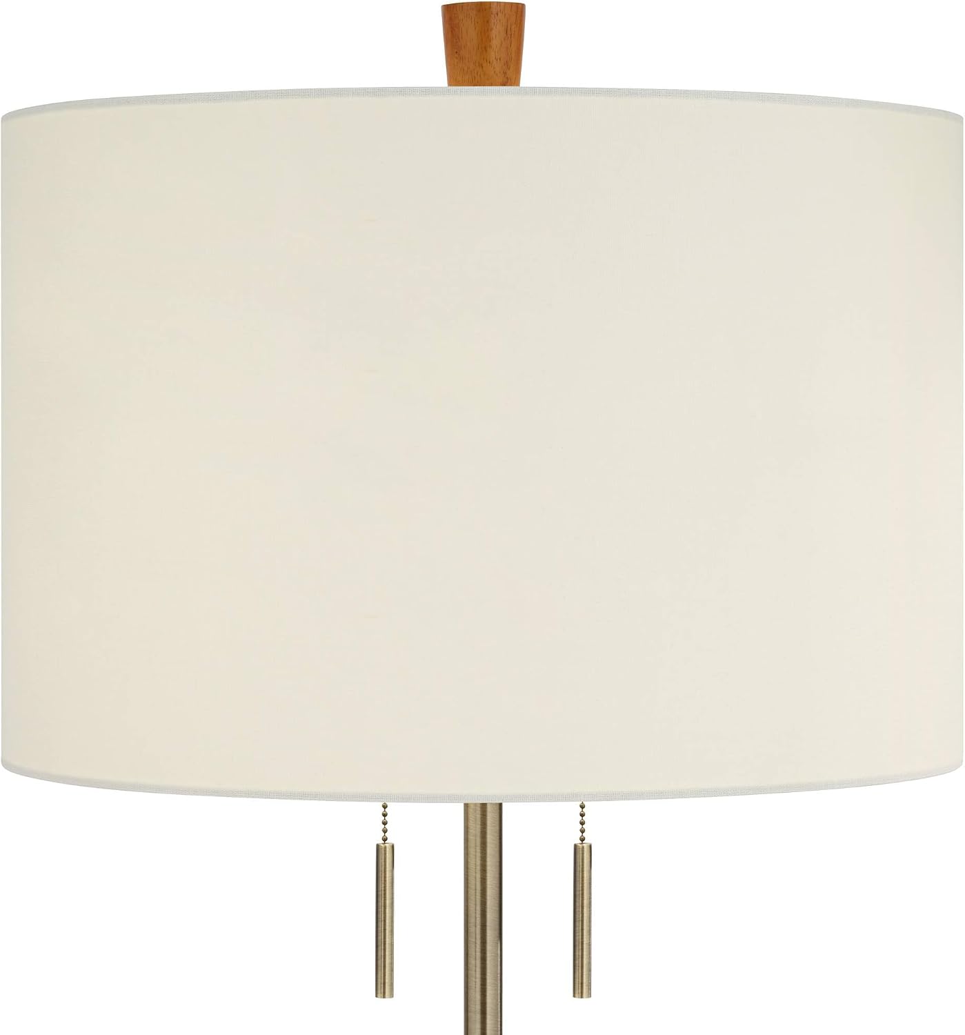 Possini Euro Design Vanguard Mid Century Modern 64' Tall Standing Floor Lamp Tray Table Pull Chain Brown Gold Wood Metal Brass Finish Living Room Bedroom House Reading Office Home Decor Entryway
