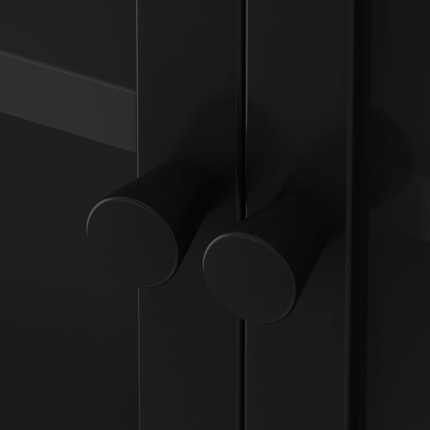 Retro Style Tempering Glass Door Wall Cabinet with Detachable Shelves and Open Shelves，for Office Dining Room,Living Room, Kitchen and Bathroom.Black