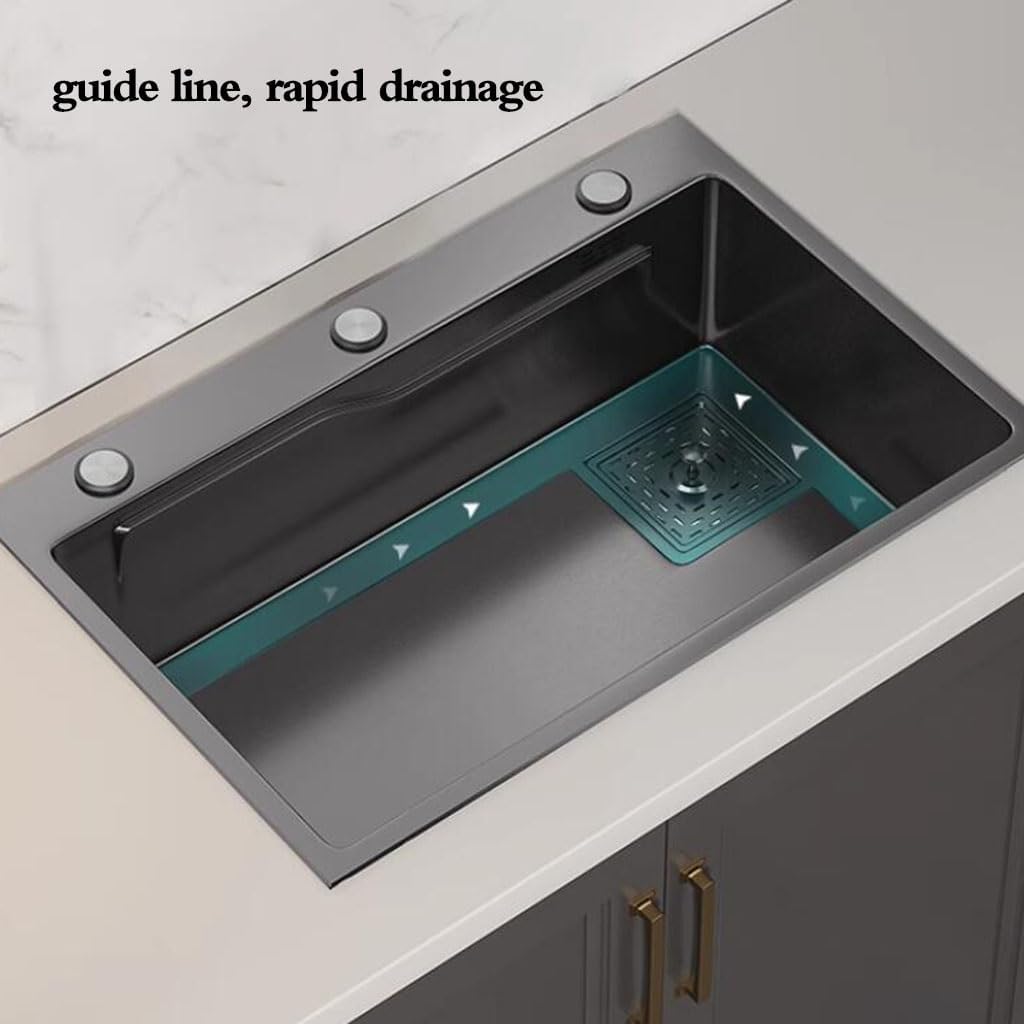Kitchen Sinks, Single Bowl Stainless Steel Kitchen Sink with Drain Faucet Accessories Sink Set Multiple Size Single Bowl Sink Washibowl Basin (75 * 45Cm