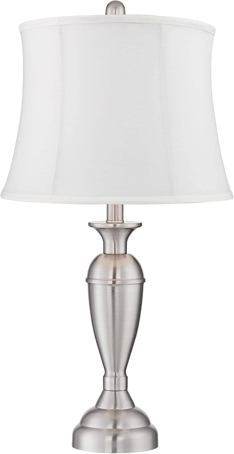 Regency Hill Blair Traditional Table Lamps 25' Tall Set of 2 Brushed Nickel Silver Metal Candlestick White Softback Fabric Drum Shade for Bedroom Living Room House Bedside Nightstand Office
