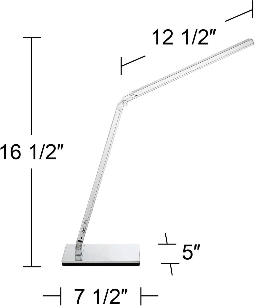360 Lighting Jett Modern Desk Table Lamp 16 1/2' High with USB Charging Port and Nightlight LED Silver Aluminum Touch On Off Dimmer for Bedroom House Bedside Nightstand Home Office Reading