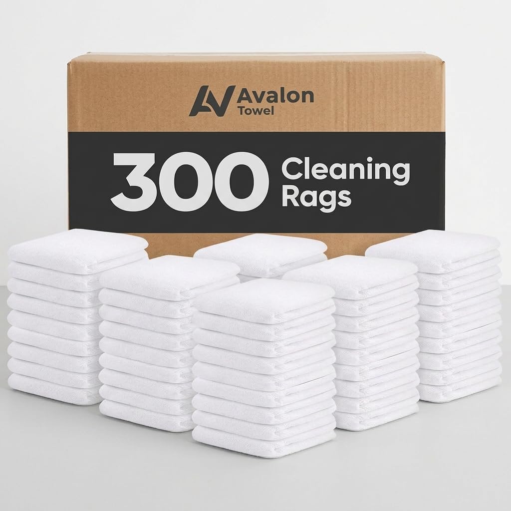 Avalon Towels Bar Towels (300 Pieces) Size 14x17 Inches – 100% Cotton, Absorbent and Reusable Cleaning Rags, Multipurpose Cleaning Towels, Terry Cloth Rags, Durable Shop Rags (White)