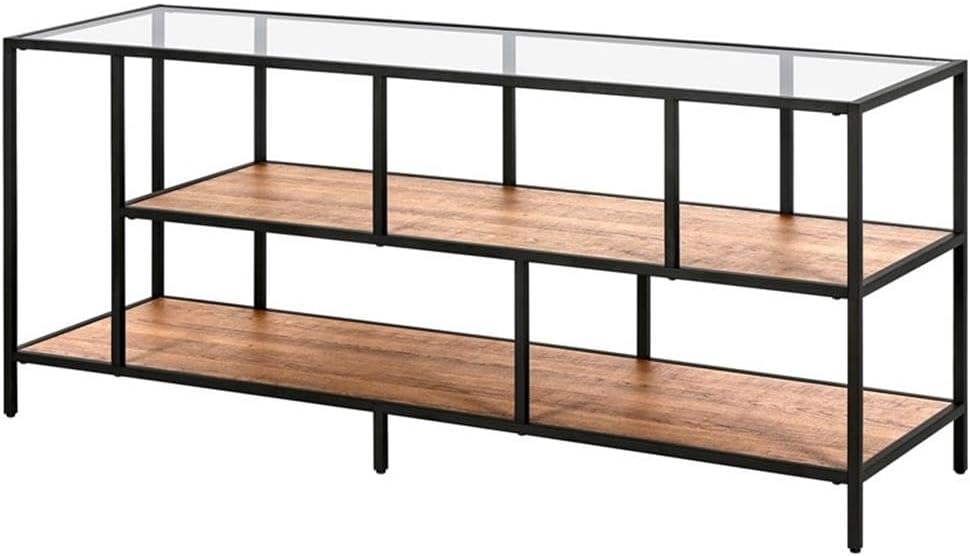 Henn&Hart Rectangular TV Stand with MDF Shelves for TV's up to 60' in Blackened Bronze/Rustic Oak, TV Stands for the Living Room