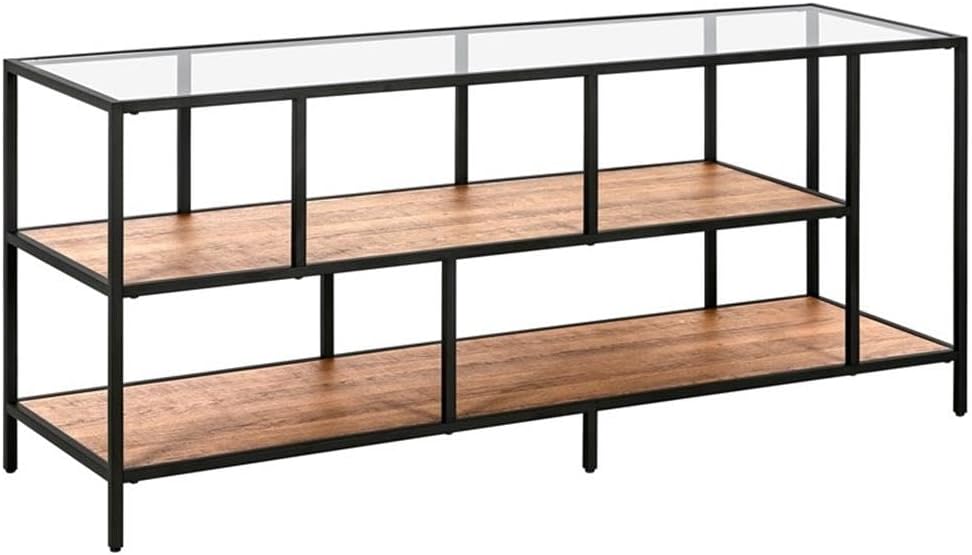 Henn&Hart Rectangular TV Stand with MDF Shelves for TV's up to 60' in Blackened Bronze/Rustic Oak, TV Stands for the Living Room