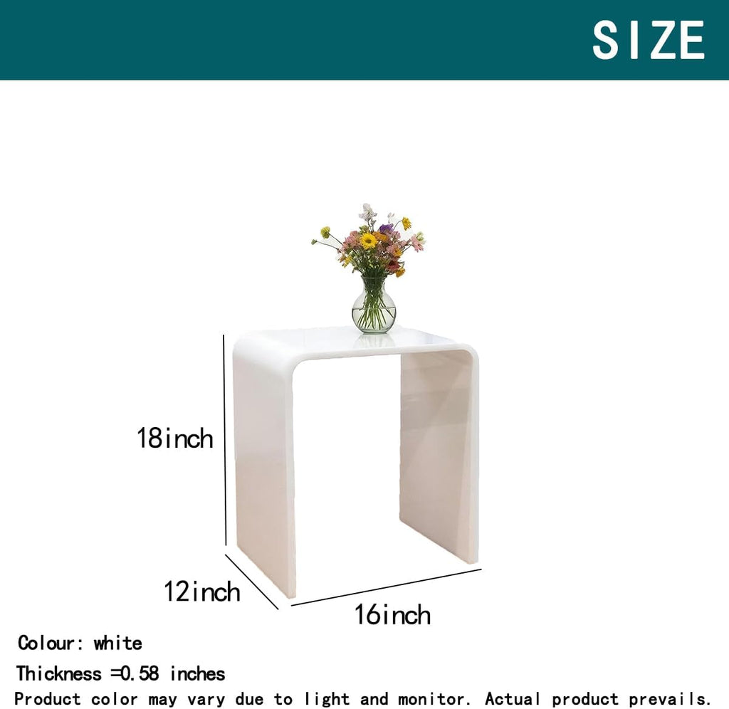 Clear Acrylic End Table with Rounded Edges,Transparent Small Side Table,Acrylic Side Table for Living Room, Night Stands for Bedrooms,Modern Occasional Tables (12' D x 16' W x 18' H) (White)