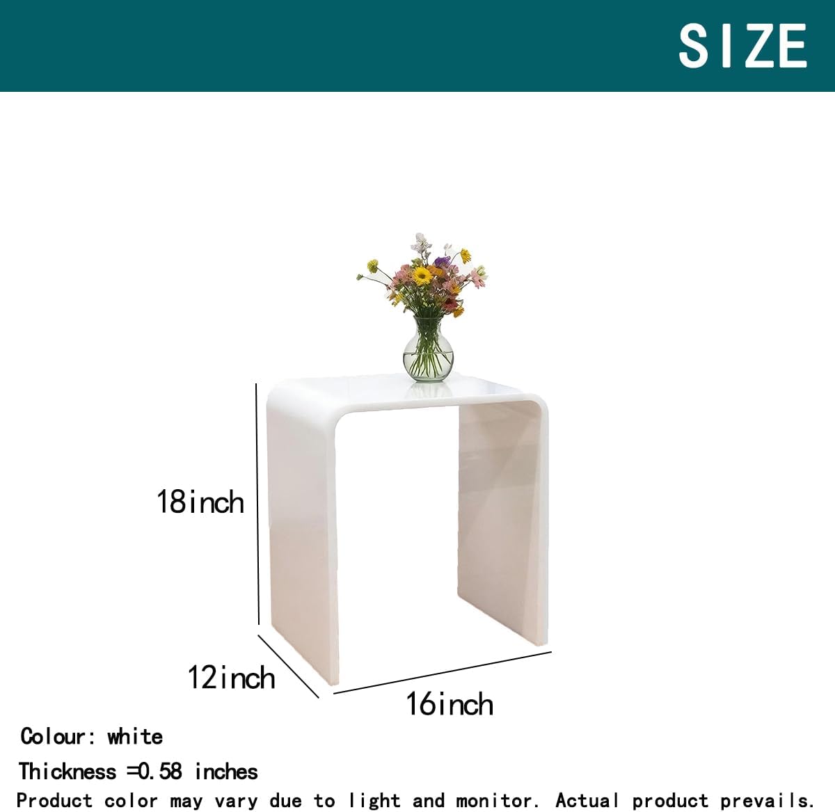 Clear Acrylic End Table with Rounded Edges,Transparent Small Side Table,Acrylic Side Table for Living Room, Night Stands for Bedrooms,Modern Occasional Tables (12' D x 16' W x 18' H) (White)