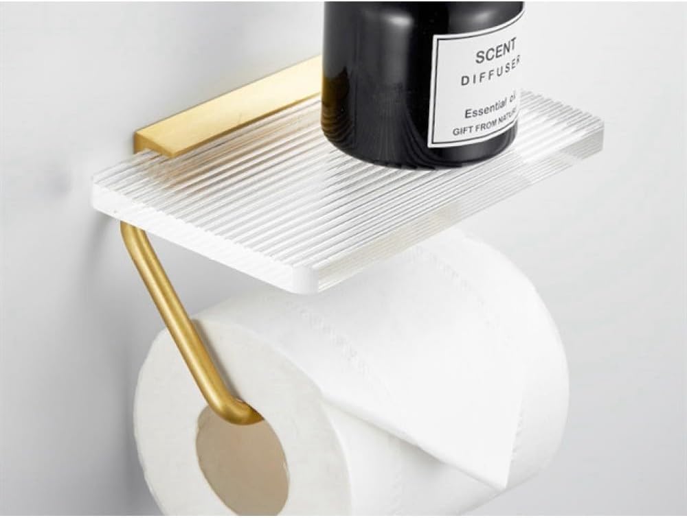 Brushed Gold Metal Bathroom Towel Rack Wall Mounted Acrylic Easy Clean Phone Holder Fashion Bathroom Accessories Set,Paper Holder