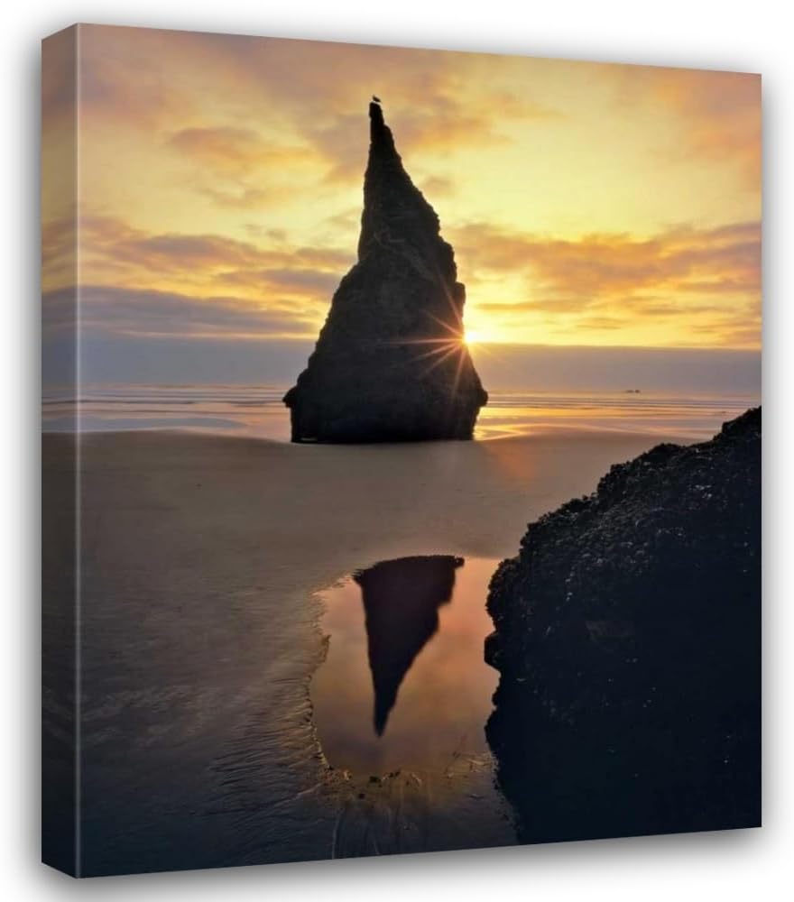 ArtDirect Terrill, Steve 28x34 Gallery Wrapped Canvas Museum Art Titled: Oregon Rock formation at sunset on Bandon Beach