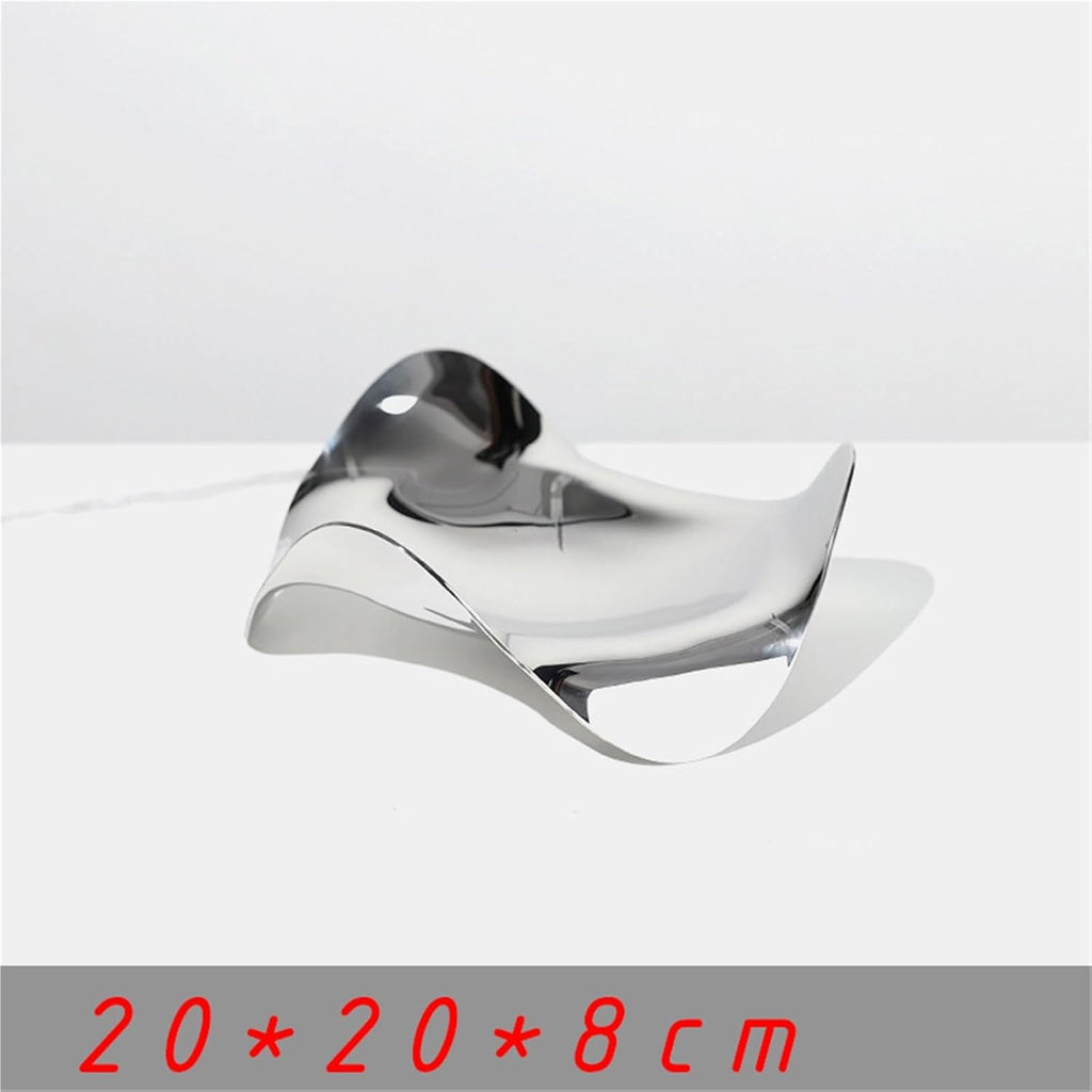Wave Decoration Bowl Tray, Silver Stainless Steel Candy Dish - Creative Fruit Dessert Plate, Modern Home Table Decoration(Small)