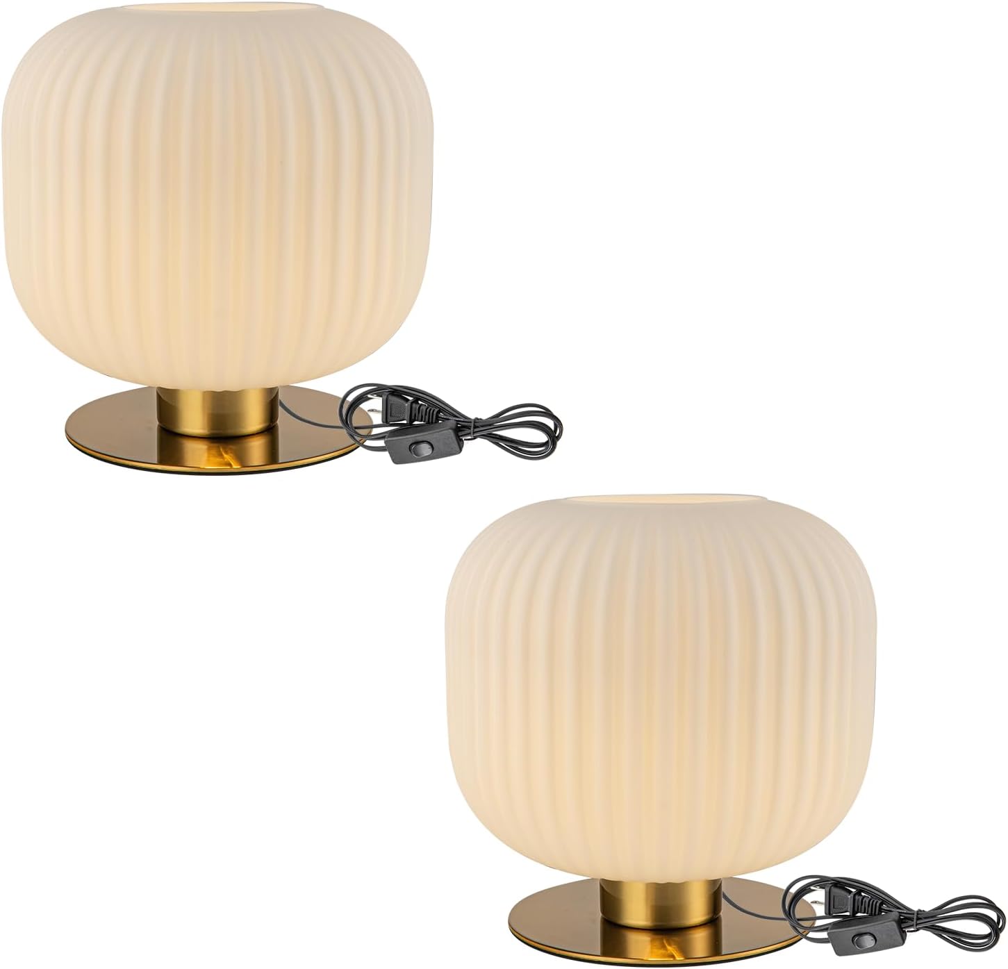 Bedroom Lamps Set of 2, White and Gold Bedside Lamp Milk Glass Table Lamp, MCM Table Lamp Vintage Nightstand Reading Lamp Small End Table Lamps for Living Room Office Study
