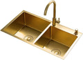 Large Gold Double Bowl Bar Prep Sink Home 304 Stainless Steel Kitchen Sink RV Sink Drop-in Or Undermount (Color : Gold-1, Size : 80x45x22cm) (Gold2 78x43x22cm)