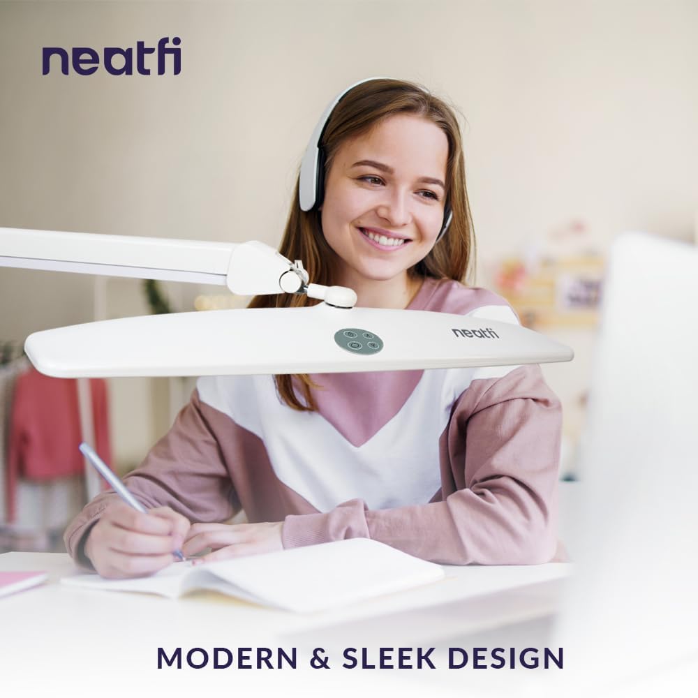 Neatfi XL LED Desk Lamp | 20-Inch Wide Head (White-2, CCT with Clamp)