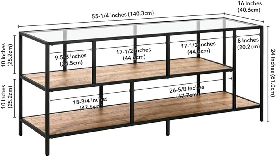 Henn&Hart Rectangular TV Stand with MDF Shelves for TV's up to 60' in Blackened Bronze/Rustic Oak, TV Stands for the Living Room