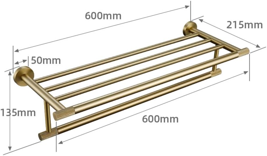 Brushed Gold Bathroom Hardware Accessories Set Knurled Brass Kit with Towel Bar Towel Ring Robe Hook Paper Holder and Toilet Brush (Towel Shelt 60)