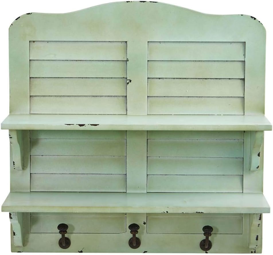 Nearly Natural 20in. Vintage Window Shutter Shelving with Hooks Wall Decor
